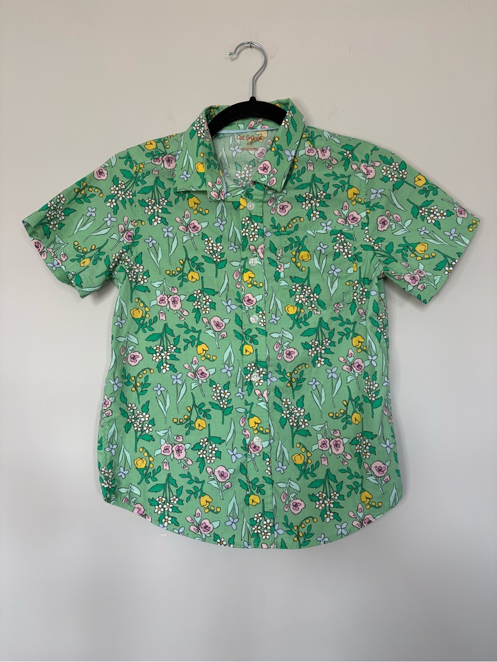 Cat & Jack Boys Green Floral Button Up Short Sleeve Size M (8) Summer